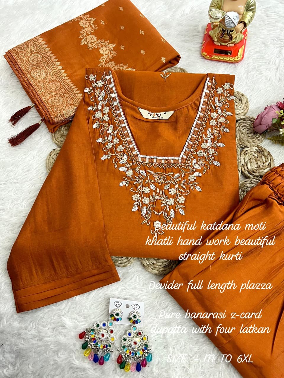 TRENDING KURTI AND PLAZZO SET IN HEAVY NECKLACE SEQUENCE EMBROIDERY & HAND WORK - Image 6