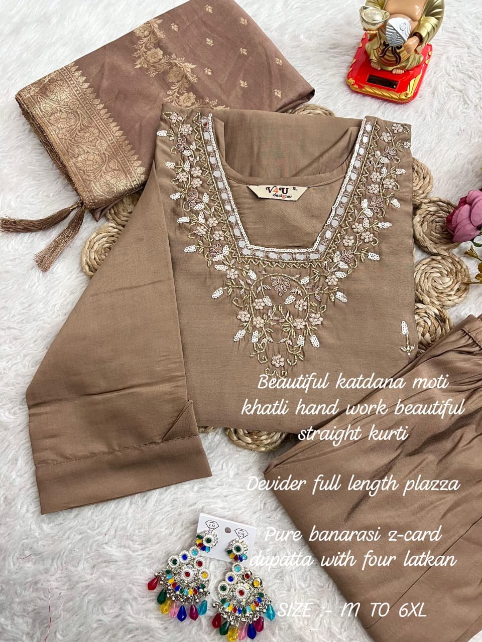 TRENDING KURTI AND PLAZZO SET IN HEAVY NECKLACE SEQUENCE EMBROIDERY & HAND WORK - Image 8