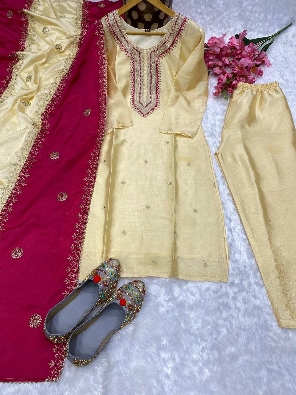 3-pair Suit Set you've described seems to be a party wear outfit made from have pure chinon fabric with sequence embroidery work .(3-Pair) - Image 2
