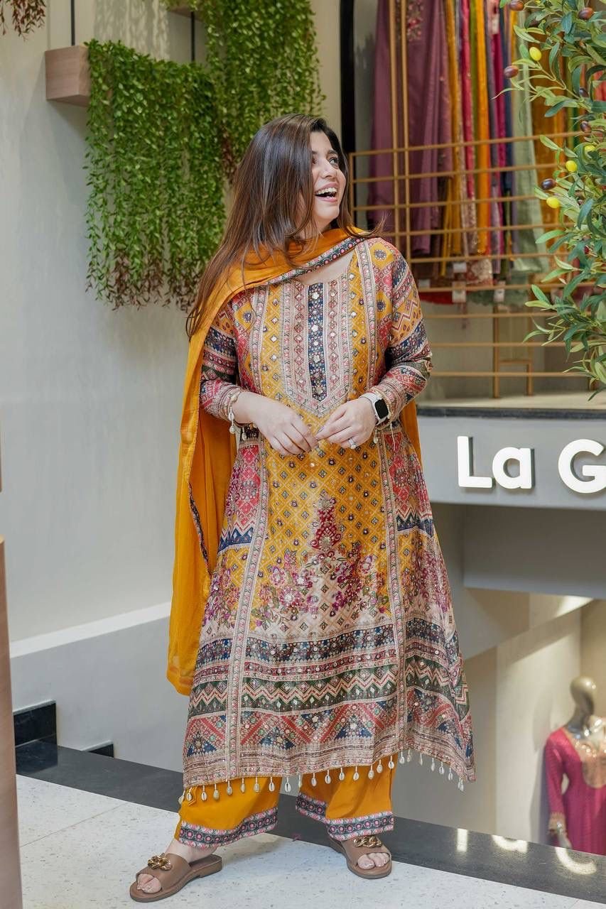 UPCOMING NEW READY TO WEAR COLLECTION 3 PIECE FANCY PRINTED A-Line KURTI WITH BEAUTIFUL PLAZZO AND ATTRACTIVE DUPATTA - Image 3