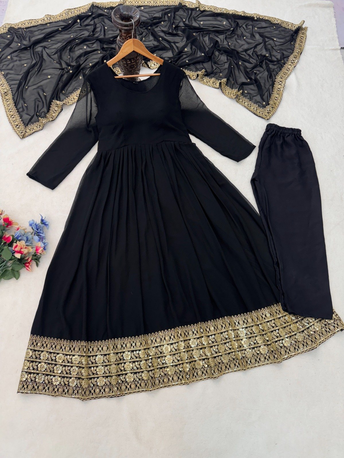 Real Modeling Short Georgette Anarkali Gown Which Is Beautiful Round Nack With decorated With Embroidery is absolutely perfect for your upcoming occasions, it is very easy breezy and comfortable. - Image 2