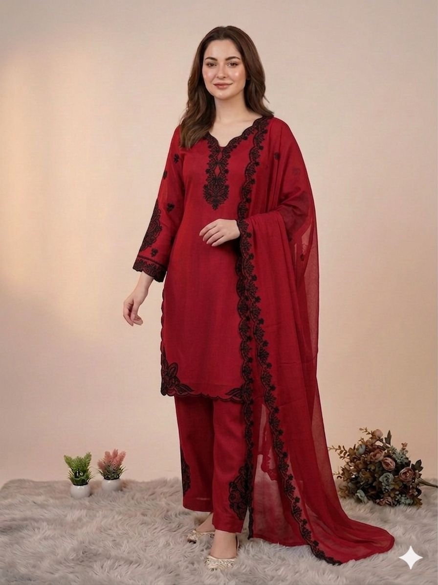 HANIA AMIR INSPIRED THIS SUMMER SEASON WEAR PAKISTANI SUIT WITH EMBROIDERED TOP, PLAZZO AND DUPATTA - Image 3