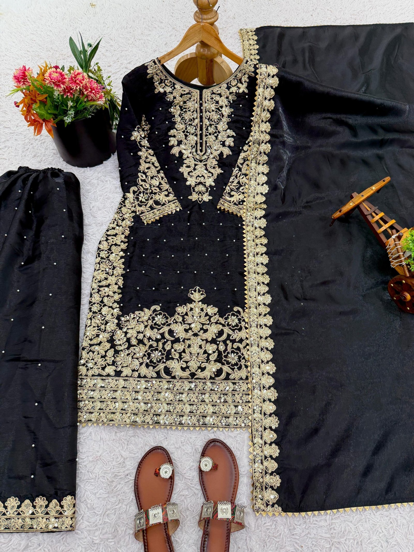 Presenting New Designer Collection In GMY SILK With Heavy Embroidery Coding Sequence Work Top-Bottom And Dupatta Set Fully Stitched Ready To Wear - Image 2