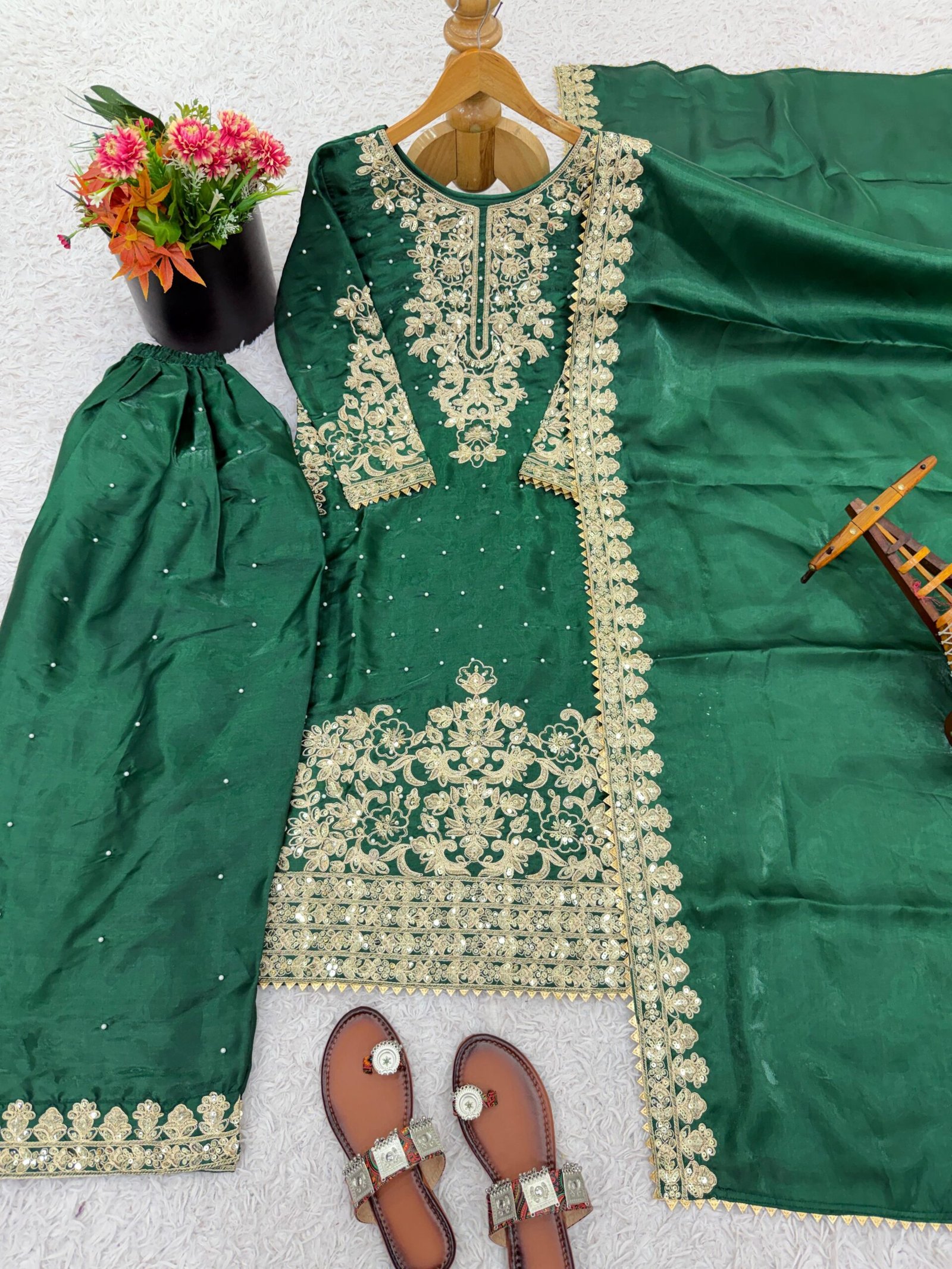 Presenting New Designer Collection In GMY SILK With Heavy Embroidery Coding Sequence Work Top-Bottom And Dupatta Set Fully Stitched Ready To Wear - Image 4