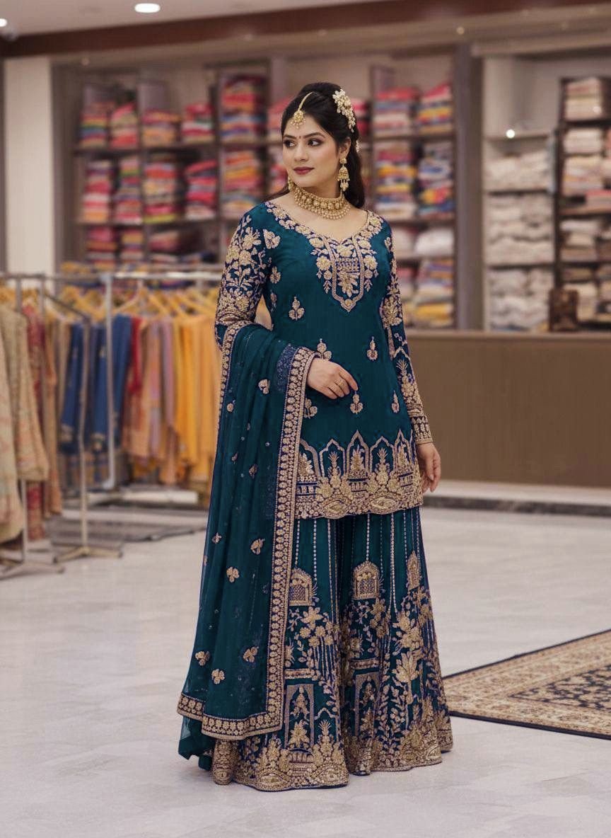 Most viral eid design ENHANCE THE BEAUTY OF YOUR WARDROBE WITH THIS NEWLY LAUNCHED KURTI & FLARED PLAZZO SET - Image 3