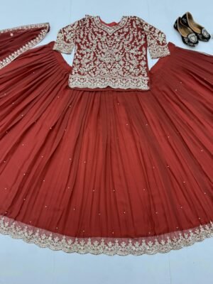 Alternative view of LUNCHING NEW DESIGNER WEAR HEAVY CHINE SEQUENCE WORK TOP WITH LEHENGAS