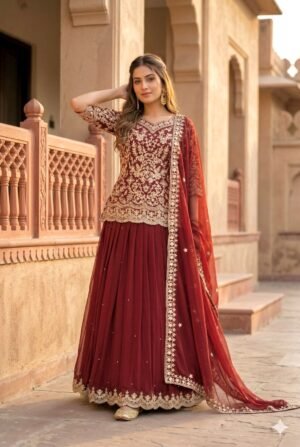 LUNCHING NEW DESIGNER WEAR  HEAVY CHINE SEQUENCE WORK TOP WITH LEHENGAS