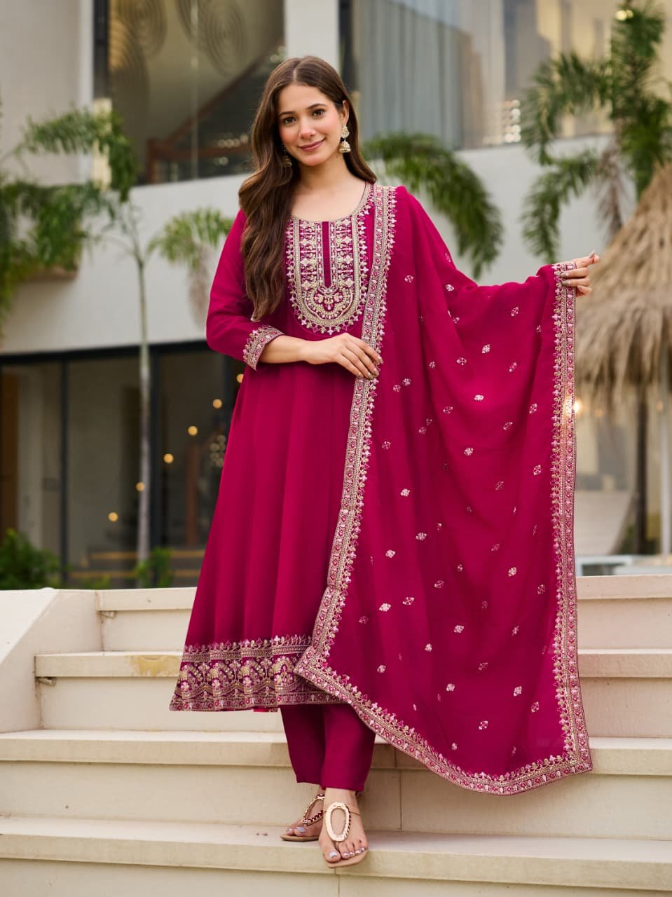 WOMEN PURE VICHITRA SILK WITH EMBROIDERED KURTA SET