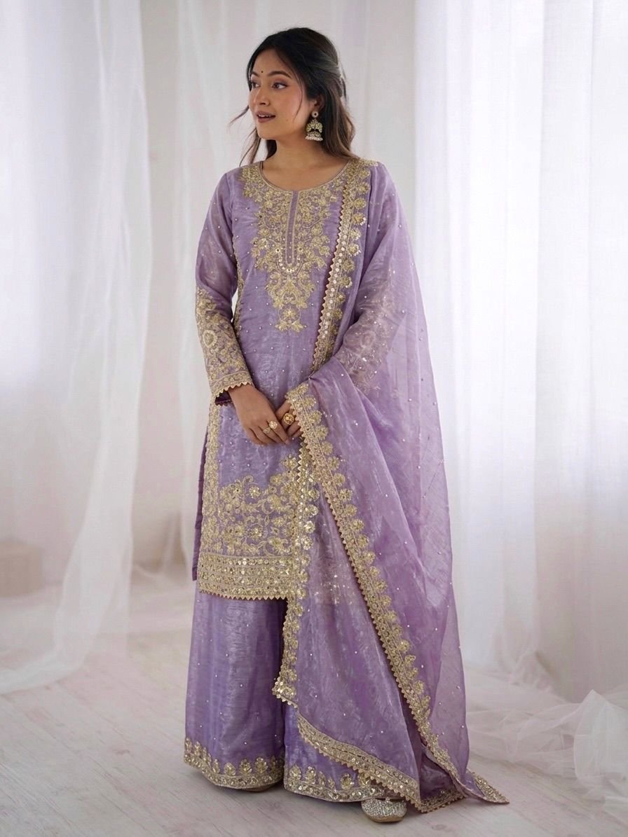 Presenting New Designer Collection In GMY SILK With Heavy Embroidery Coding Sequence Work Top-Bottom And Dupatta Set Fully Stitched Ready To Wear - Image 3