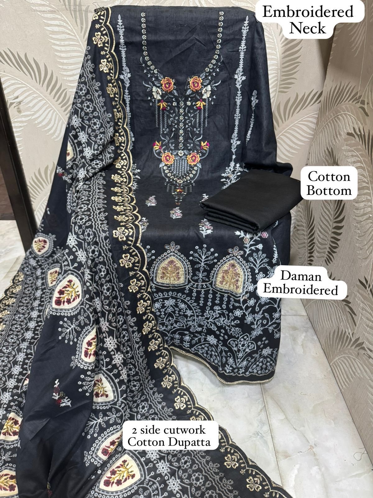 •Cotton Printed Heavy Embroidered Lawn Shirts & daman work - Image 3