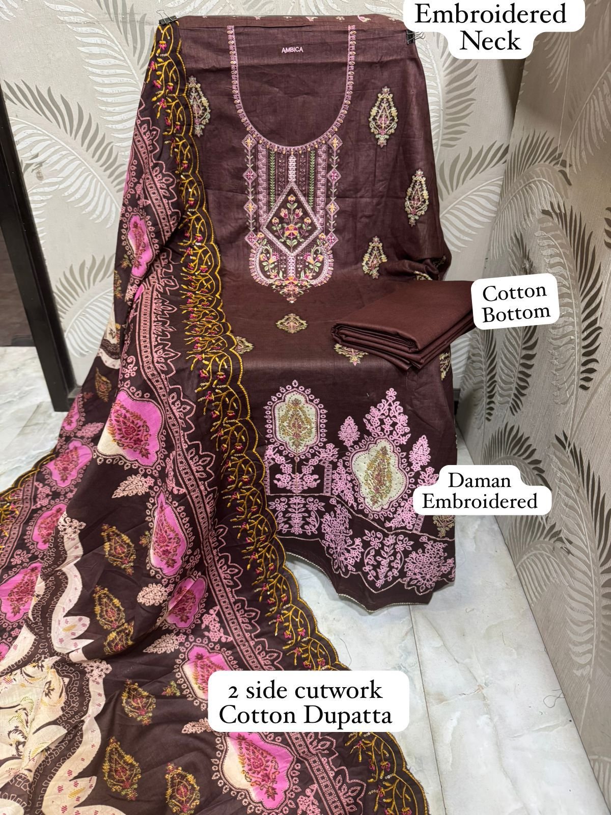 •Cotton Printed Heavy Embroidered Lawn Shirts & daman work - Image 4