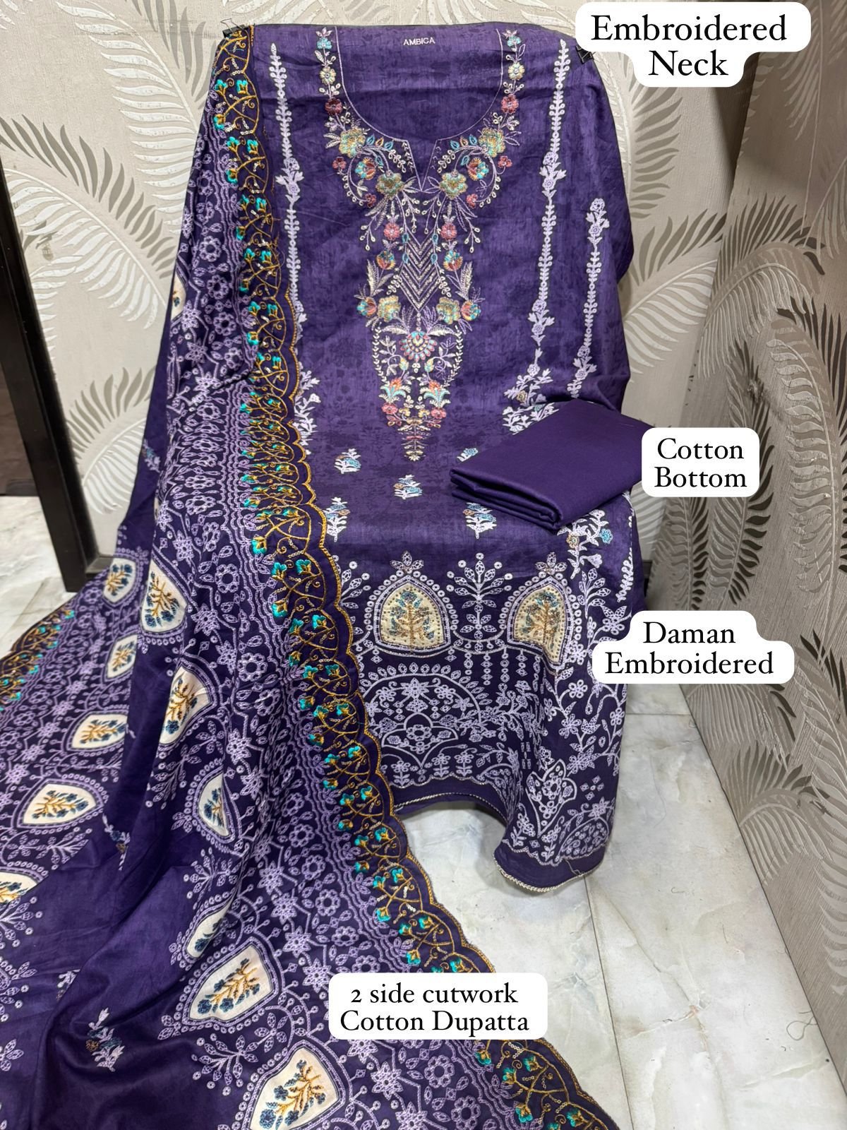•Cotton Printed Heavy Embroidered Lawn Shirts & daman work - Image 2