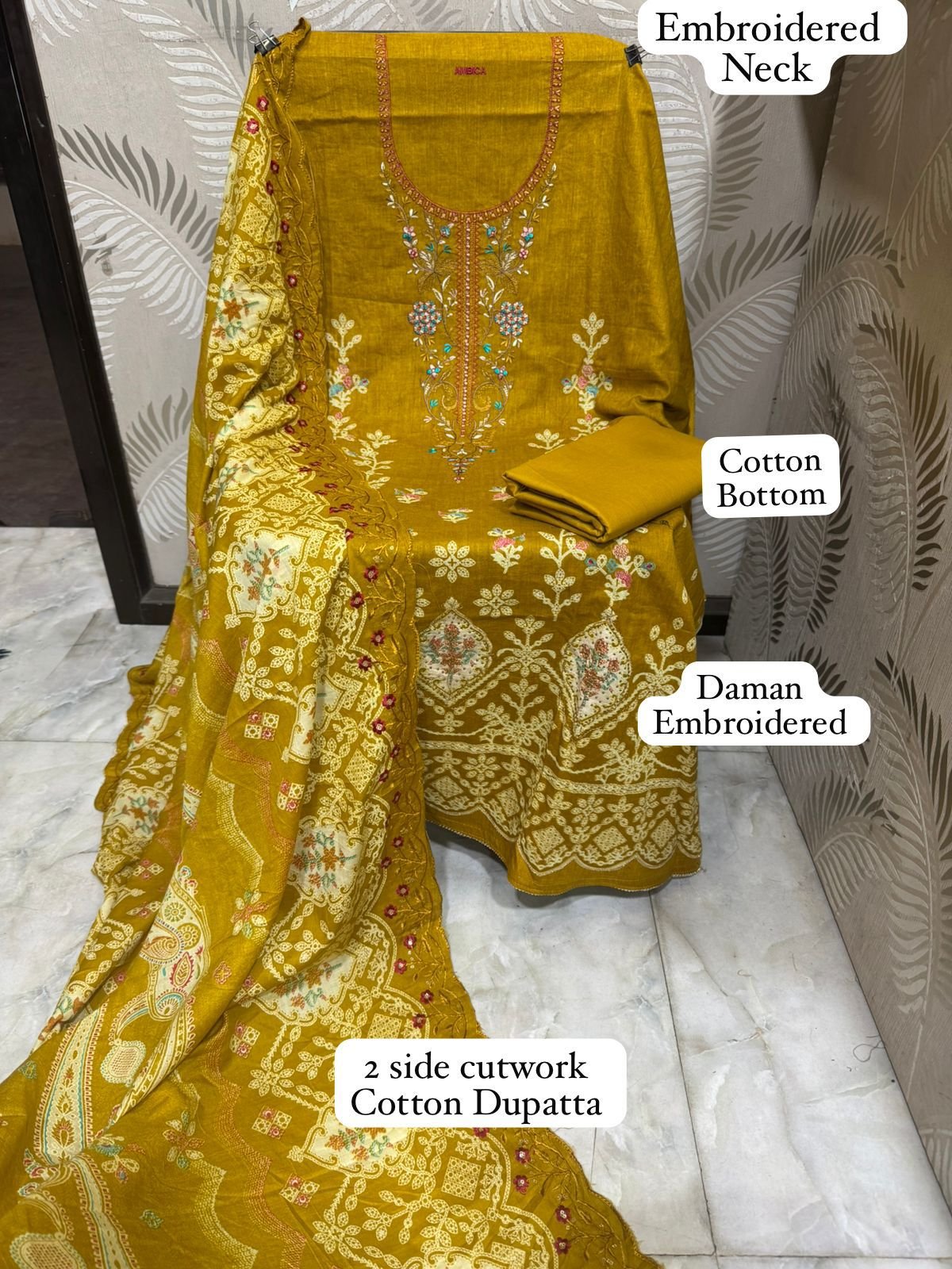 •Cotton Printed Heavy Embroidered Lawn Shirts & daman work - Image 6