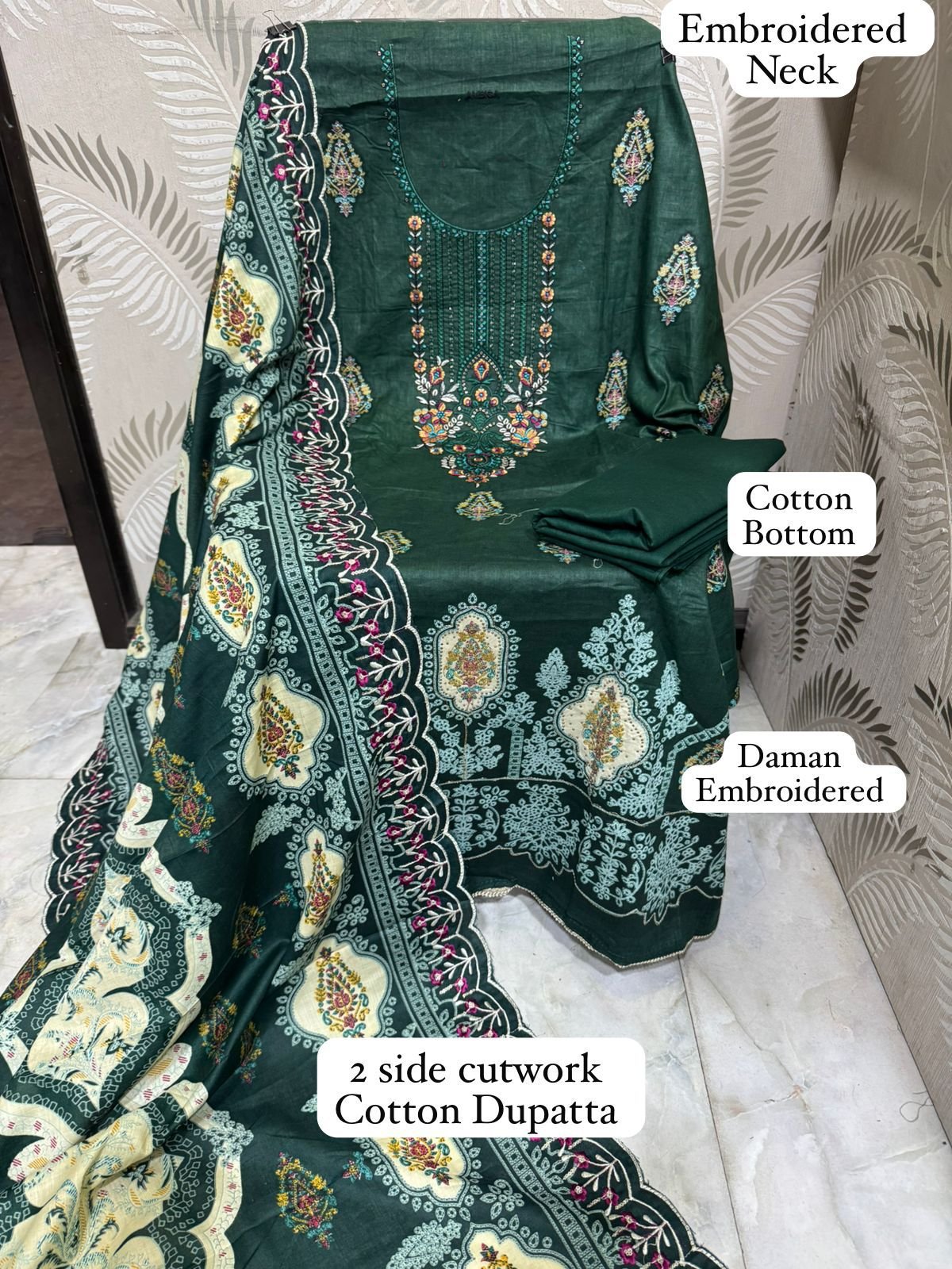 •Cotton Printed Heavy Embroidered Lawn Shirts & daman work - Image 7
