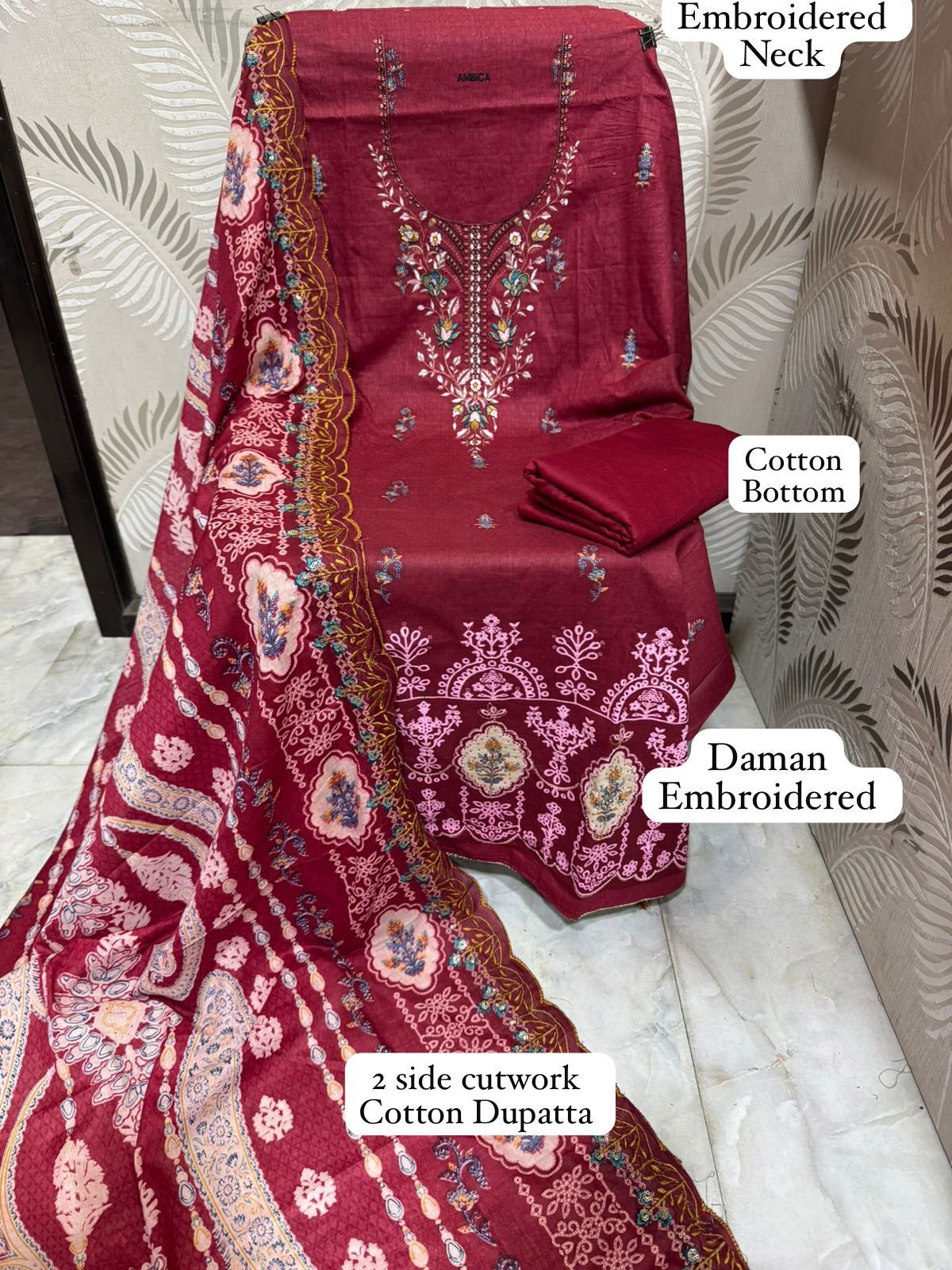 •Cotton Printed Heavy Embroidered Lawn Shirts & daman work - Image 5