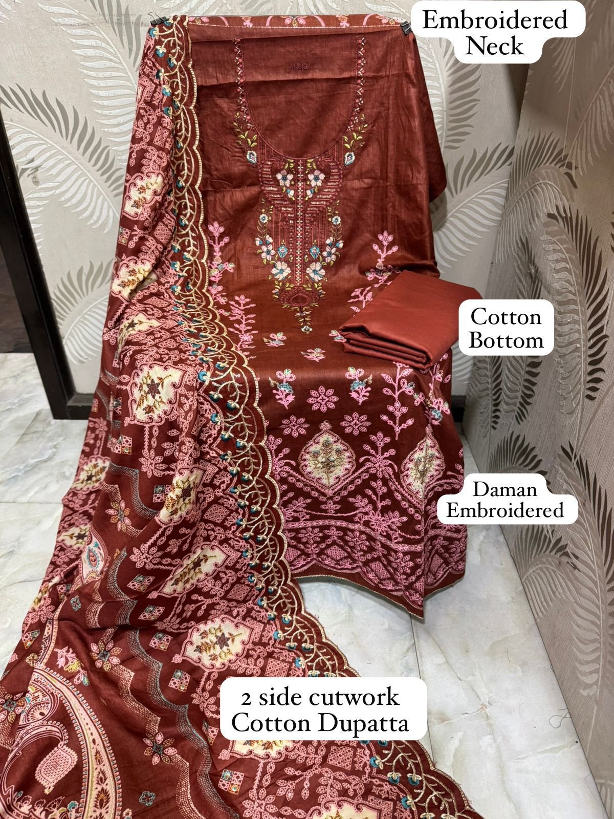 •Cotton Printed Heavy Embroidered Lawn Shirts & daman work - Image 8