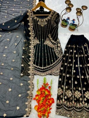 Alternative view of NEW ĐĚSIGNER PARTY WEAR TOP AND PLAZO. WITH FANCY DUPPATA AND EMBROIDERY WORK