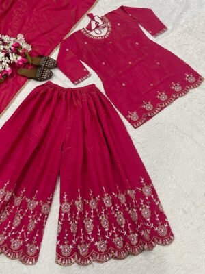 Alternative view of Heavy Simmr Silk With 5mm Sequence Embroidery Work With Full Sleeve With