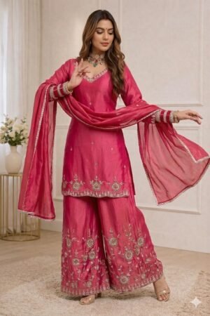 Heavy Simmr Silk With 5mm Sequence Embroidery Work With Full Sleeve With