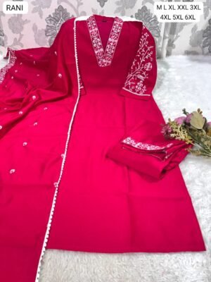 Alternative view of Premium Roman Silk Kurti With Pant With Heavy Embroidery Work Duppata