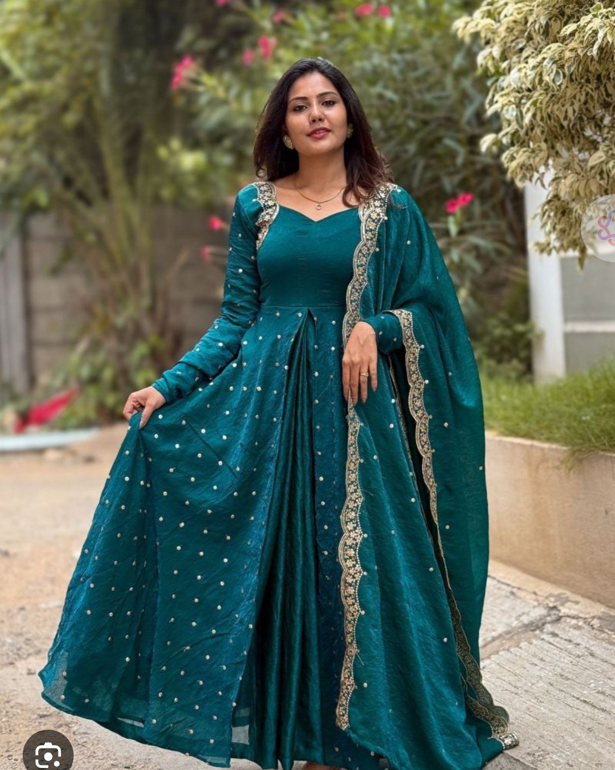Dazzle In This Exquisite Georgette anarkali, Adorned With Intricate Embroidery That Adds A Touch Of Elegance To Any Festive Occasion Twirl With Grace And Let The Vibrant Colors Come Alive! Perfect For Celebrating Joyous Moments And Creating Unforgettable Memories. Get Ready To Steal The Spotlight! - Image 4