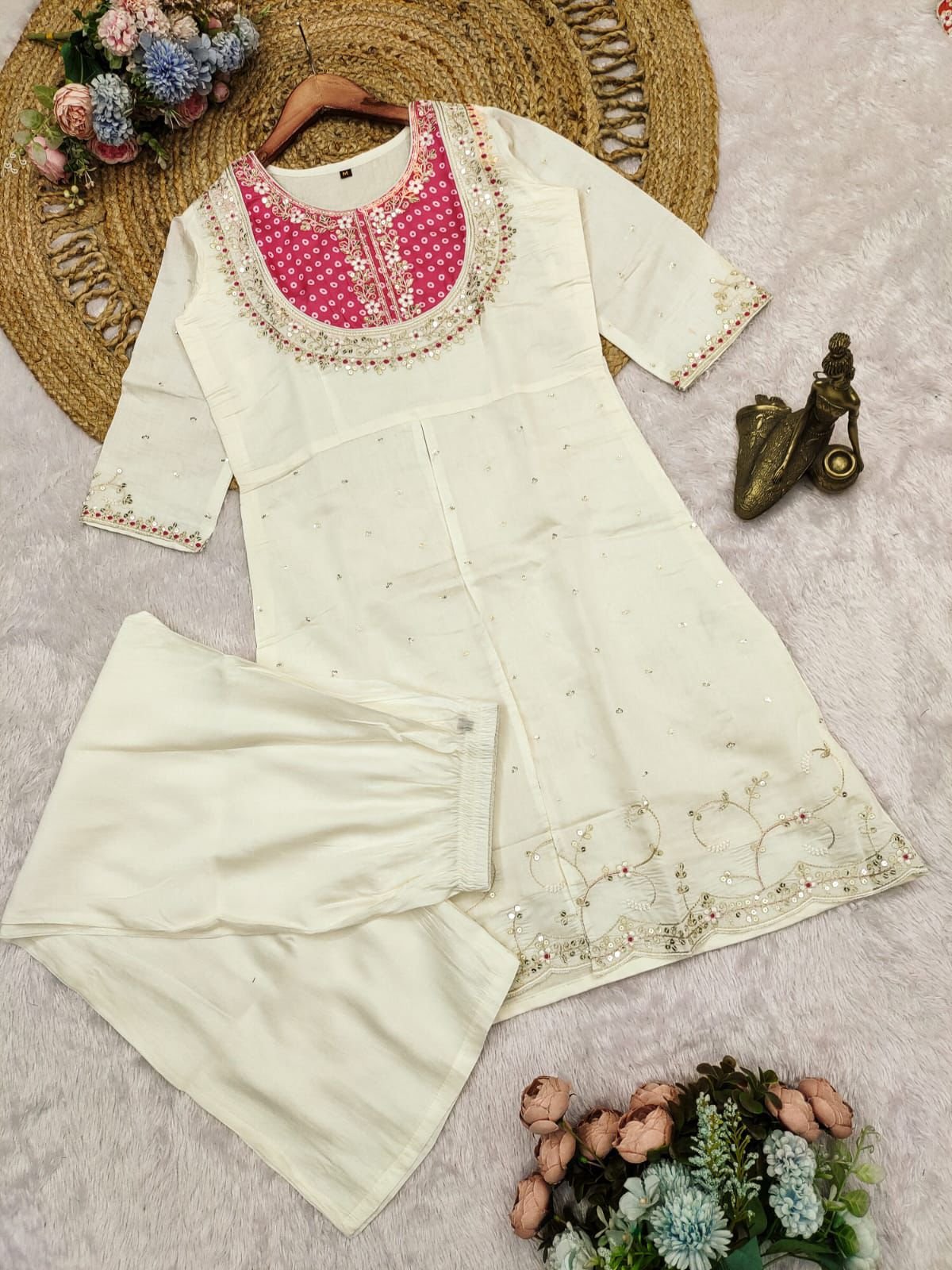 Premium Embroidered Roman Silk cord Set Top Length: 40 Bottom Length: 39 Fabric: Luxurious Roman Silk - Image 2