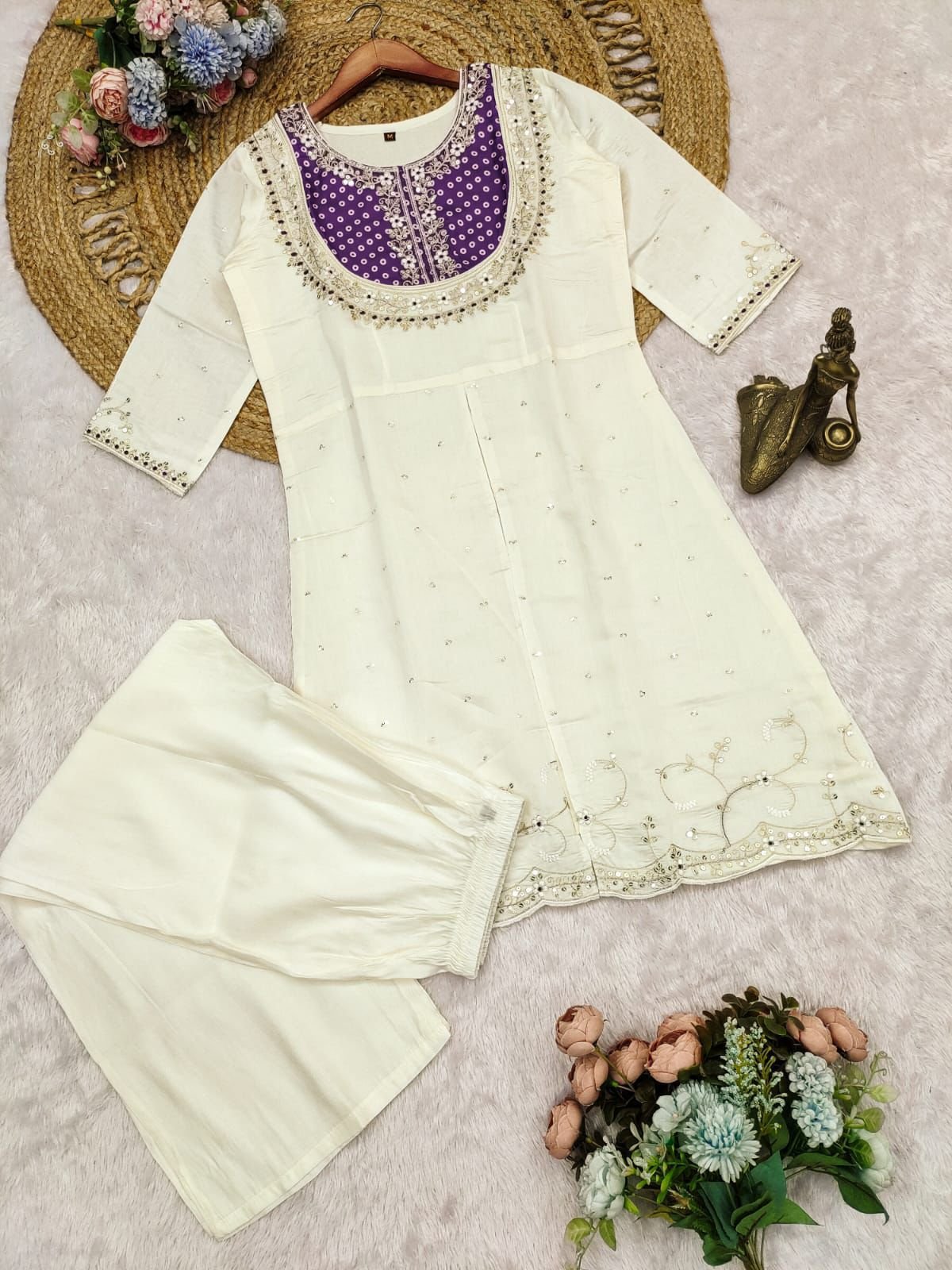 Premium Embroidered Roman Silk cord Set Top Length: 40 Bottom Length: 39 Fabric: Luxurious Roman Silk - Image 6