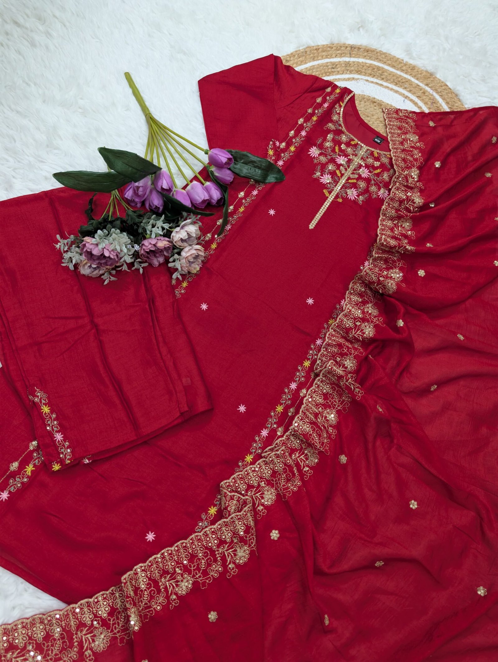 WOMEN'S PURE VICHITRA SILK KURTA SET'S ROHINI TOP FABRIC : PURE VICHITRA SILK WITH SEQUENCE EMBROIDERY WORK - Image 2