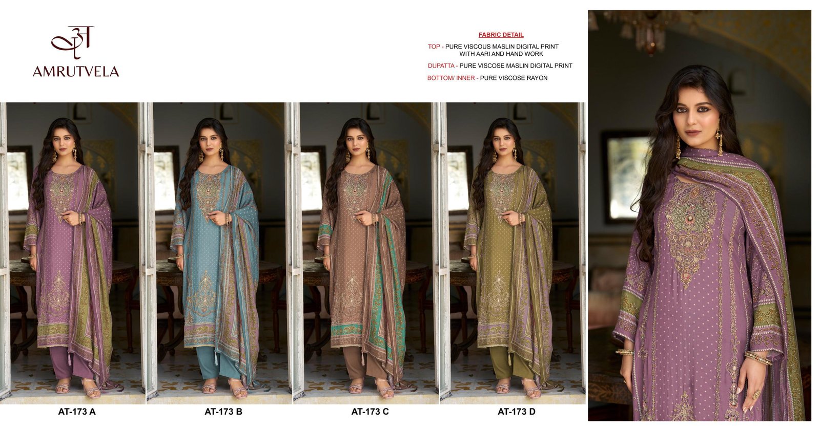 Design number :- AT-173 (ABCD) Top Pure viscous Maslin digital print with aari and hand work