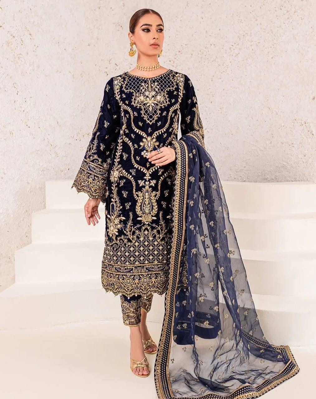 PRESERNTING NEW EID COLLECTION WITH EMBROIDERY SEQUENSE WORK CHINON TOP-PENT WITH DUPATTA - Image 2