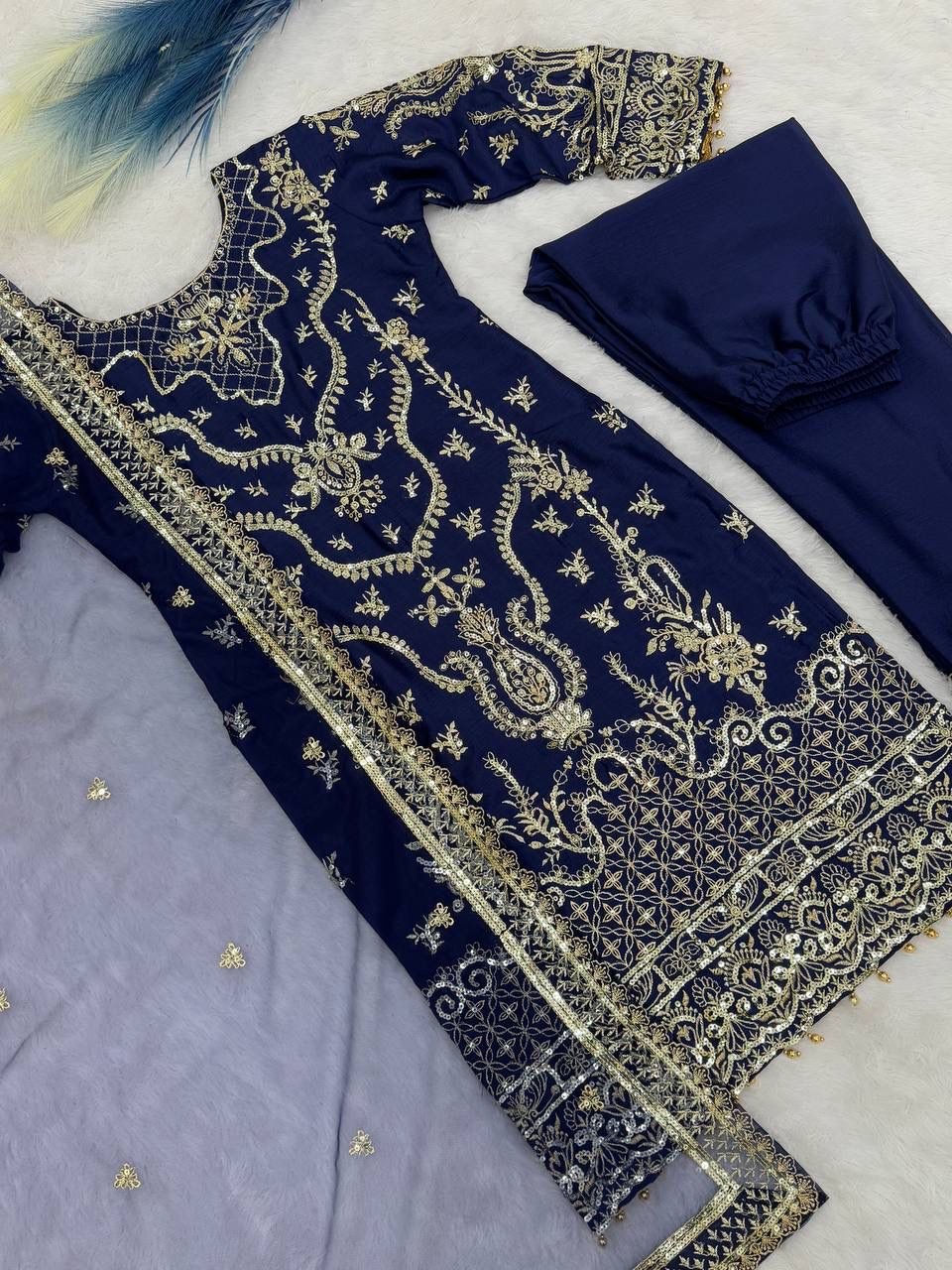 PRESERNTING NEW EID COLLECTION WITH EMBROIDERY SEQUENSE WORK CHINON TOP-PENT WITH DUPATTA - Image 3