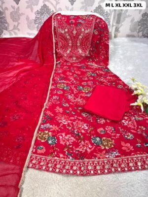 Beautiful ANARKALI KURTA With Heavy Reyon Embroidery Work  On Yoke Along with inPant With Chiffon Duppata