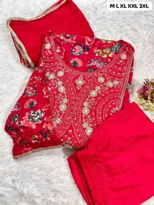 Alternative view of Beautiful ANARKALI KURTA With Heavy Reyon Embroidery Work On Yoke Along with inPant With Chiffon Duppata