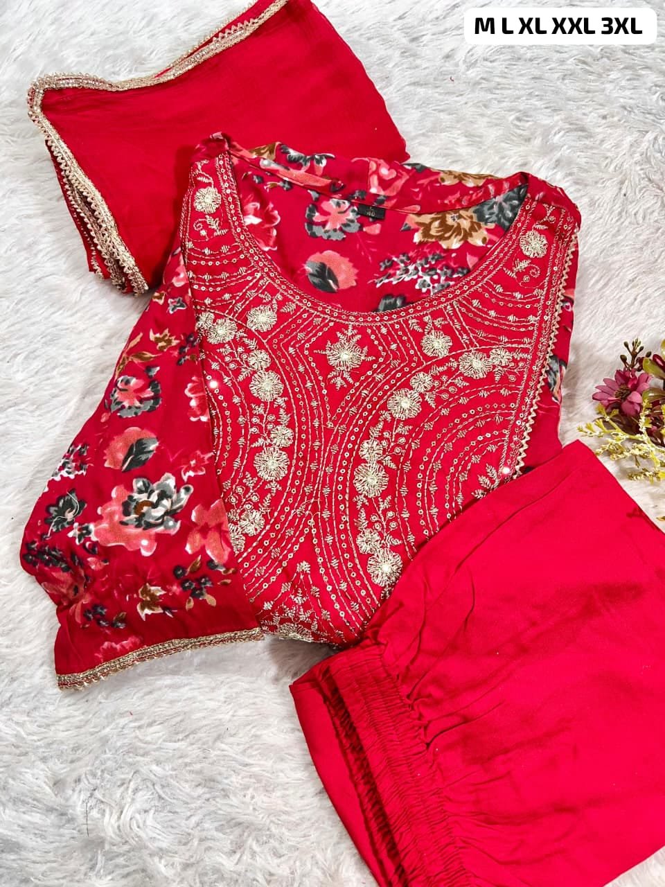 Beautiful ANARKALI KURTA With Heavy Reyon Embroidery Work On Yoke Along with inPant With Chiffon Duppata - Image 2