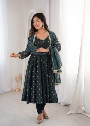 Real Modeling Shoot  AK-5021 — "Elegant Designer Anarkali Three Piece Set"