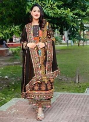 NEW DESIGNER HEAVY FUAX GEORGETTE DIGITAL PRINT HAND WORK PAKISTANI  SUIT  CODE :-AK-113