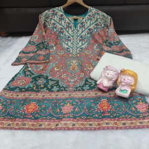 Alternative view of Step into effortless style with 2-piece digital printed co-ord set crafted from premium maslin  fabric. The chic digital shirt paired with a matching farshi shalwar offers a modern yet graceful look, perfect for casual outings or semi-formal gatherings.