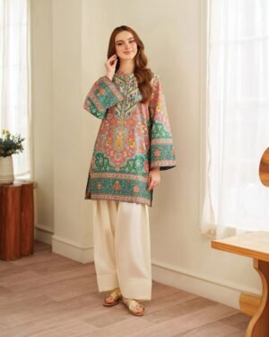 Step into effortless style with 2-piece digital printed co-ord set crafted from premium maslin  fabric. The chic digital shirt paired with a matching farshi shalwar offers a modern yet graceful look, perfect for casual outings or semi-formal gatherings.