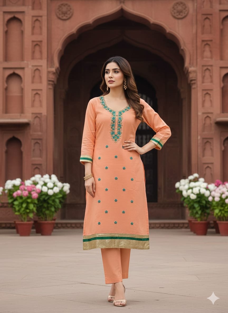 Heavy Pure Fox Georgette,Rayon And Cotton With Heavy Embroidered Very Beautiful Design And Sequence Work High Quality Material - Image 3