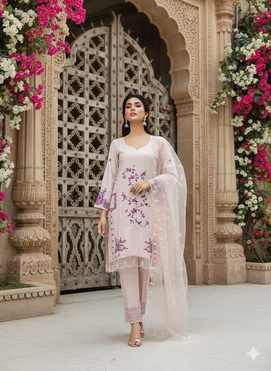 Heavy Pure Fox Georgette,Rayon And Cotton With Heavy Embroidered Very Beautiful Design And Sequence Work High Quality Material - Image 4