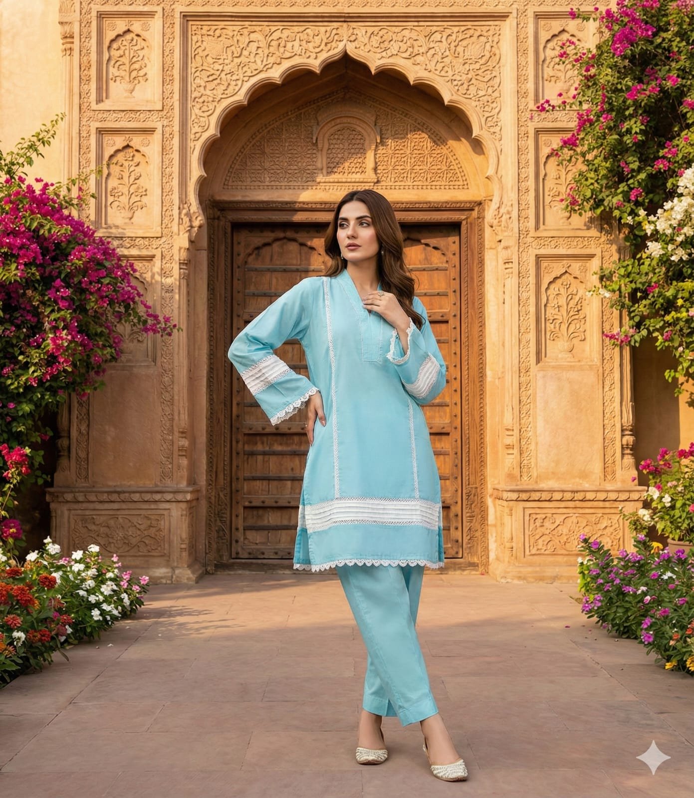 Heavy Pure Fox Georgette,Rayon And Cotton With Heavy Embroidered Very Beautiful Design And Sequence Work High Quality Material - Image 2