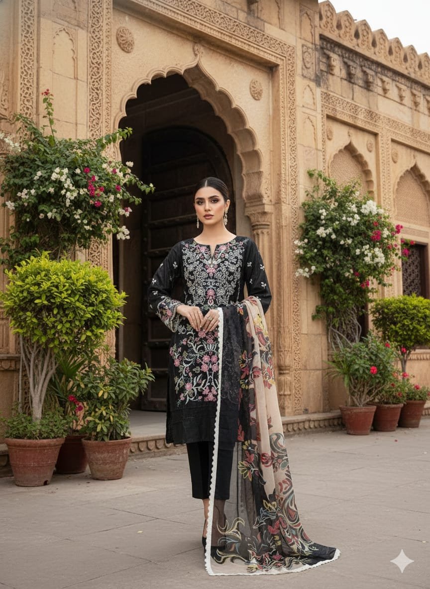Heavy Pure Fox Georgette,Rayon And Cotton With Heavy Embroidered Very Beautiful Design And Sequence Work High Quality Material - Image 4