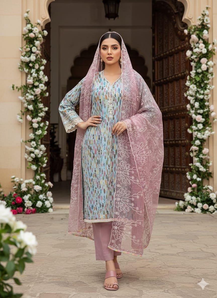 Heavy Pure Fox Georgette,Rayon And Cotton With Heavy Embroidered Very Beautiful Design And Sequence Work High Quality Material - Image 5