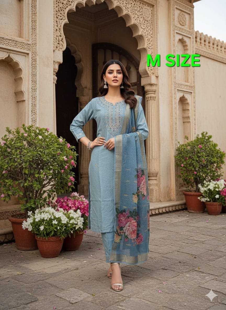 Heavy Pure Fox Georgette,Rayon And Cotton With Heavy Embroidered Very Beautiful Design And Sequence Work High Quality Material - Image 9
