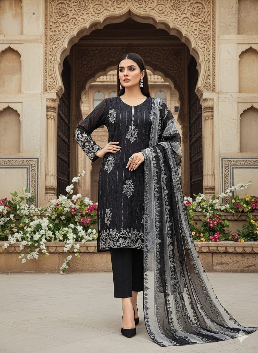Heavy Pure Fox Georgette,Rayon And Cotton With Heavy Embroidered Very Beautiful Design And Sequence Work High Quality Material - Image 13