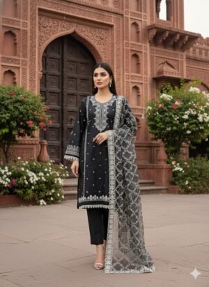 Heavy Pure Fox Georgette,Rayon And Cotton With Heavy Embroidered Very Beautiful Design And Sequence Work High Quality Material