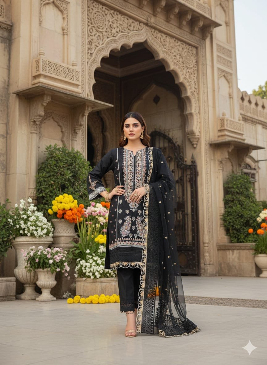 Heavy Pure Fox Georgette,Rayon And Cotton With Heavy Embroidered Very Beautiful Design And Sequence Work High Quality Material - Image 20