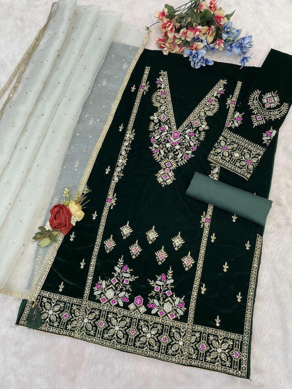 Plush velvet paired with intricate embroidery and elegant piping details creates a look that’s festive, graceful, and undeniably premium - Image 5