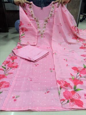 Alternative view of Premium Chanderi Silk Butti Fully Stitched Kurta And Pant & Dupatta Set