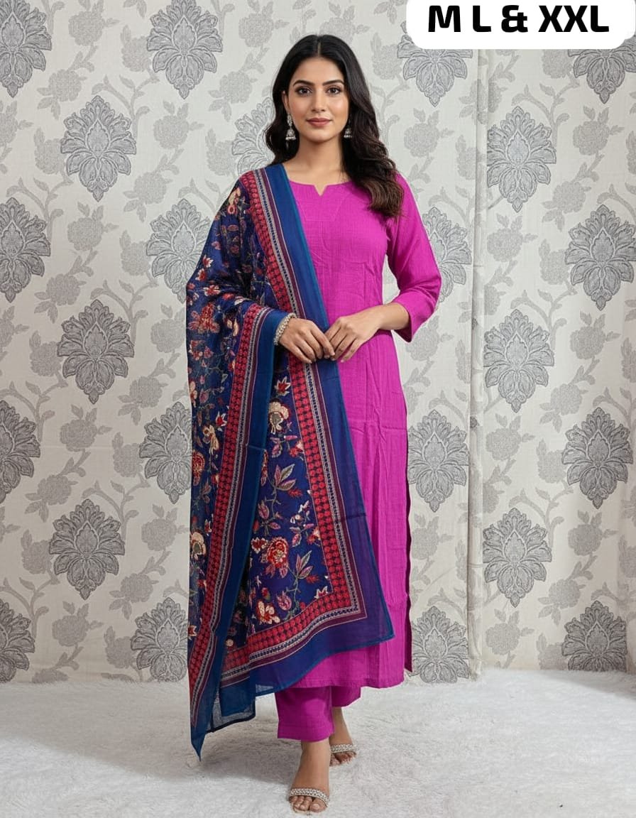 Pure fine Cotton fabric Kurti with Pant with cotton Slub 100-100 Dupatta